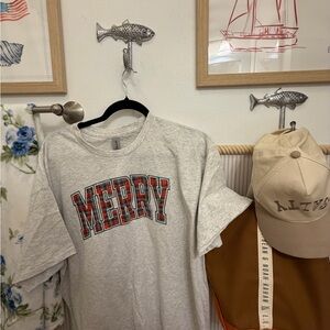 Merry Plaid Graphic T-Shirt | Holiday Christmas Tee | XL